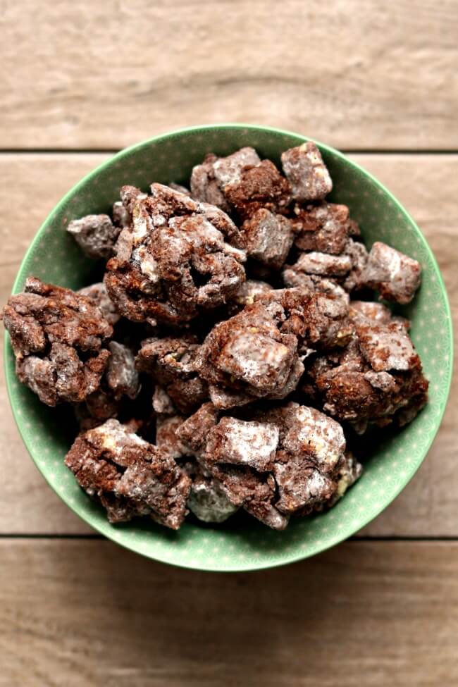 Chunky Muddy Buddies--do you love chex muddy buddies but wish there were more of the stuck together chunks? I prefer my muddy buddies this way too and have tweaked the recipe so that it's basically all chunks. More peanut butter, more chocolate, more deliciousness. 
