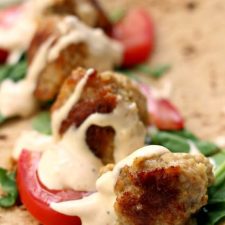 Slow Cooker Lemon Chicken Meatball Wraps with Spicy Garlic Sauce
