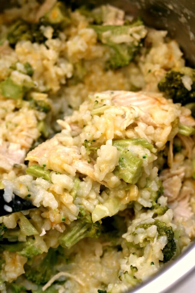Instant Pot Cheesy Broccoli Rice--creamy risotto-like rice with cheddar, broccoli and (optional) pieces of chicken breast. A one pot family-friendly meal perfect for a busy weeknight.Â 