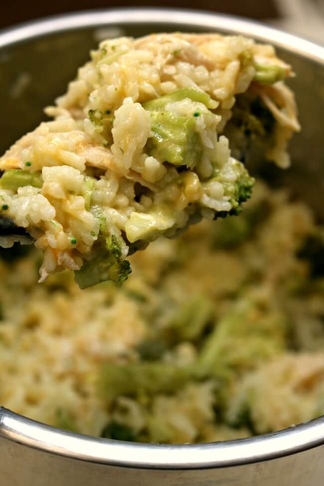 Instant Pot Cheesy Broccoli Rice--creamy risotto-like rice with cheddar, broccoli and (optional) pieces of chicken breast. A one pot family-friendly meal perfect for a busy weeknight. 