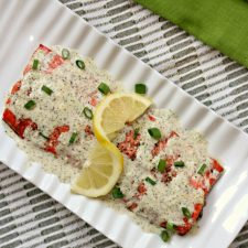 Roasted Salmon with Creamy Garlic Lemon Sauce