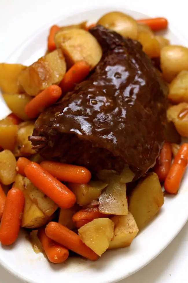 Slow Cooker 3-Ingredient Rump Roast--an easy beginner recipe for the slow cooker. Beef pot roast is cooked until tender in your crockpot. If desired you can also make carrots and potatoes with the roast.  
