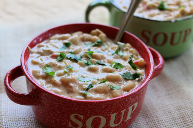 Homemade White Chili (Instant Pot or Slow Cooker)--Make white chicken chili from scratch using dried beans and tender chicken breasts. It's thick and creamy and comforting. Although this recipe is homemade it's made quickly in your Instant Pot or your slow cooker.