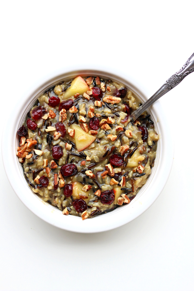 Instant Pot Cranberry Apple Pecan Rice Pilaf--a combination of wild rice and brown rice are pressure cooked with onion and seasonings and then tossed with honeycrisp apples, toasted pecans and craisins. A festive and delicious side dish! 