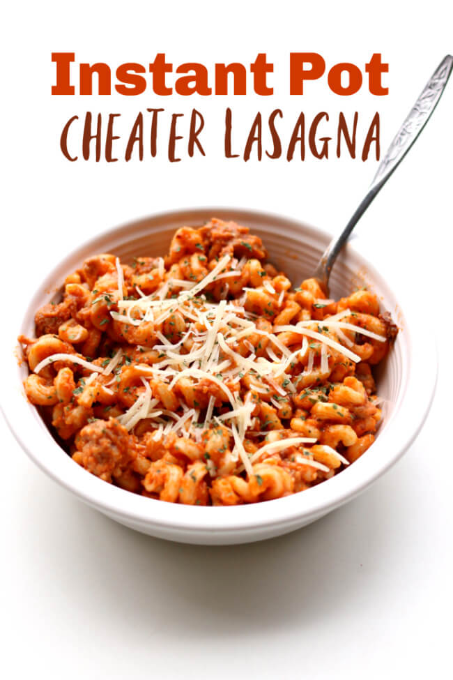Instant Pot Cheater Lasagna--if you love the flavors of lasagna but don't like the effort it takes this recipe is for you! You can make this Instant Pot lasagna pasta recipe with 6 ingredients and in just a few minutes. 