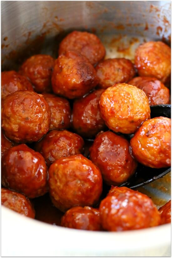 Instant Pot 3-Ingredient Meatballs--These meatballs are a perfect appetizer. With only 3 ingredients and the use of your Instant Pot they literally take 3 minutes of hands-on time. They are super flavorful with a little bit of savory and a little bit of sweetness.