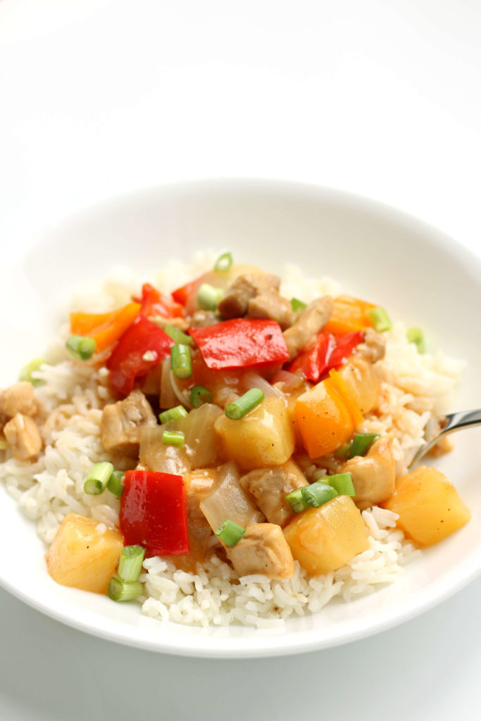 sweet and sour chicken on rice