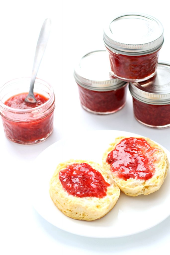 strawberry jam on a biscuit