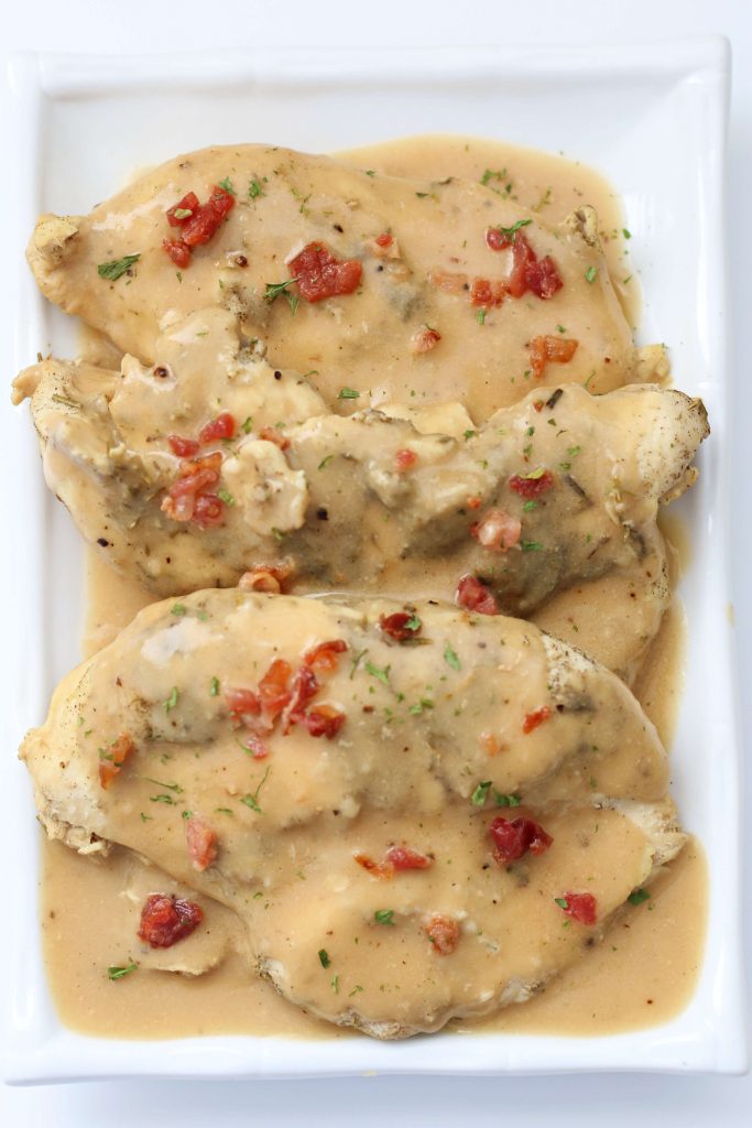  chicken and gravy on a plate