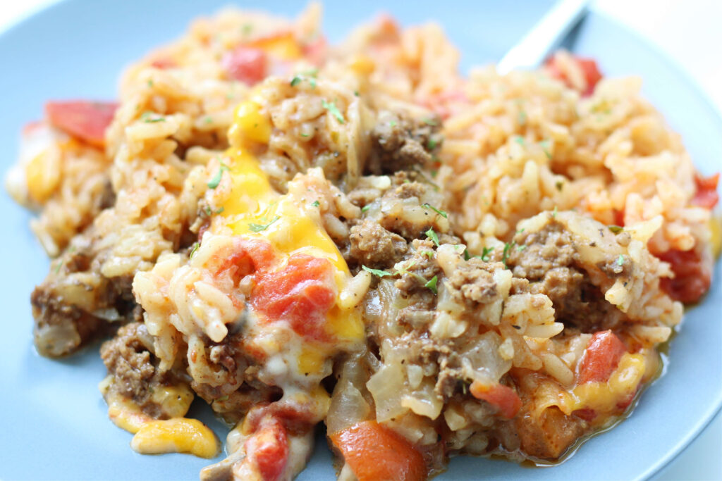 cheesy beef and rice casserole
