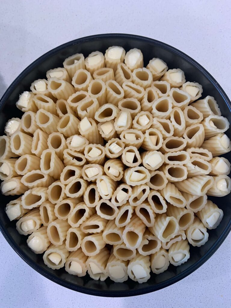 honeycomb pasta in a pan