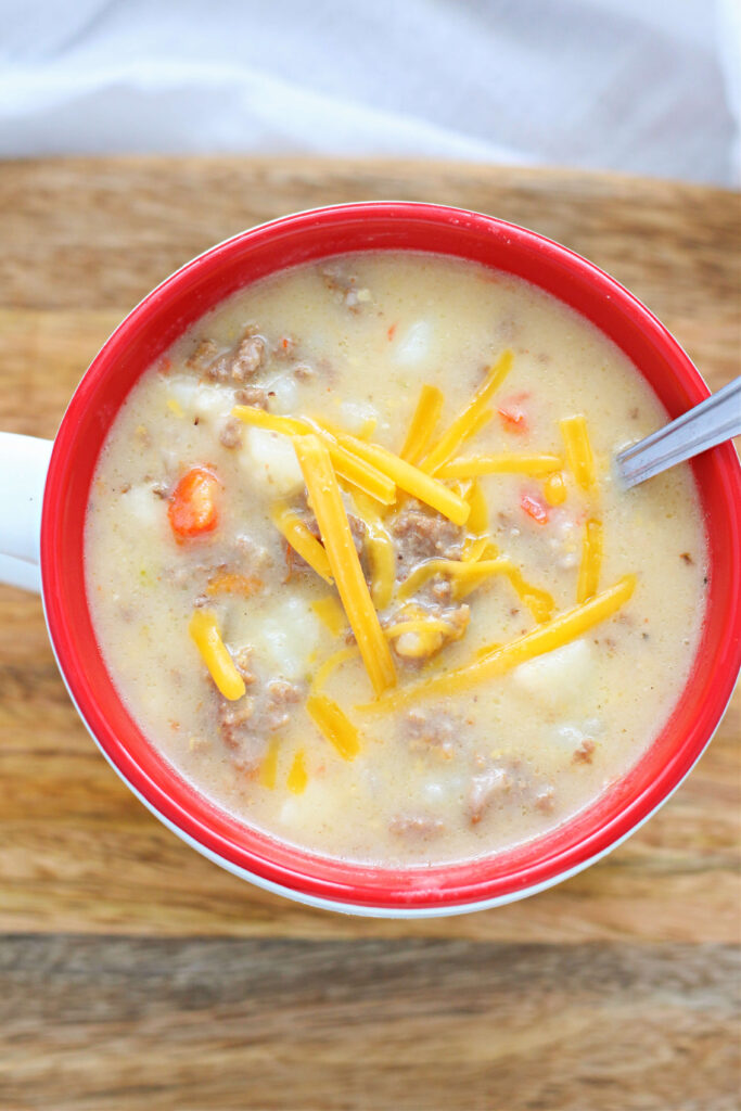 Instant Pot Cheesy Potato and Ground Beef Soup