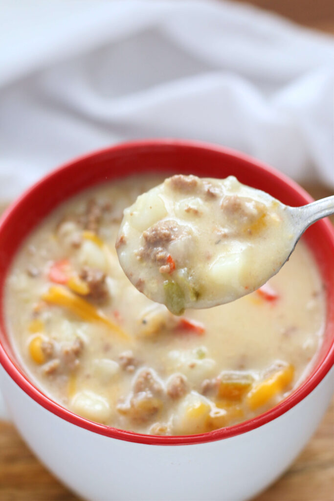 Instant Pot Cheesy Potato and Ground Beef Soup