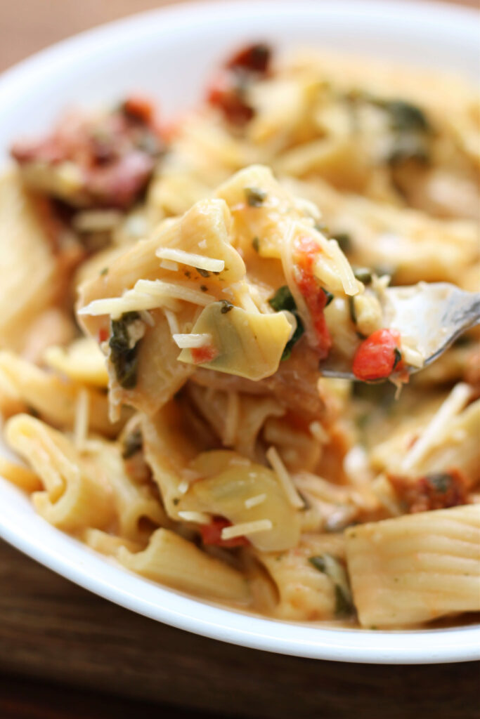 March Madness Spinach Artichoke Noodle Bake