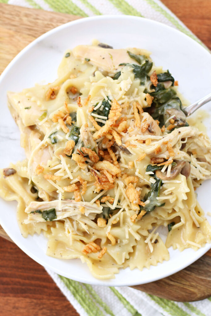 instant pot bowtie pasta with spinach and chicken