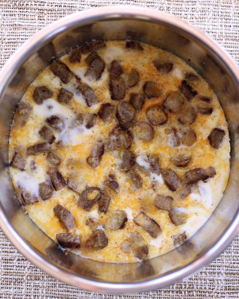 Instant Pot or Crockpot breakfast casserole with sausage, hashbrowns, eggs and cheese