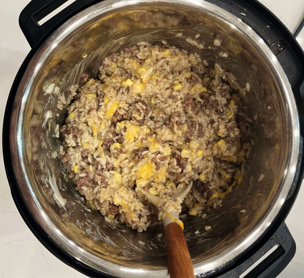 Instant Pot Cheesy Beef Rice Casserole