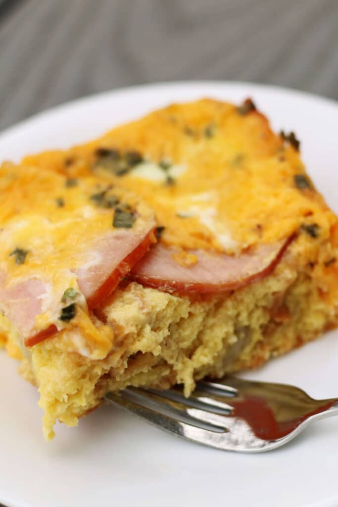 Overnight Breakfast Casserole with ham and eggs