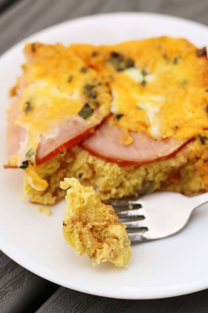 Overnight Breakfast Casserole with ham and eggs