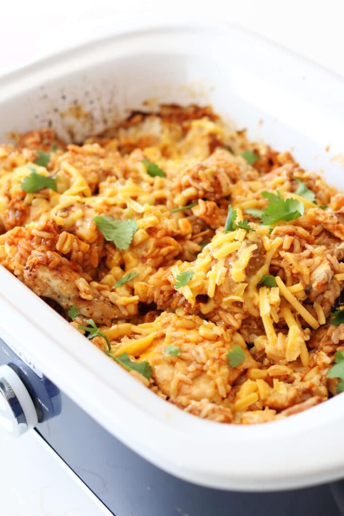 Slow Cooker Cheesy Chicken Enchilada Rice