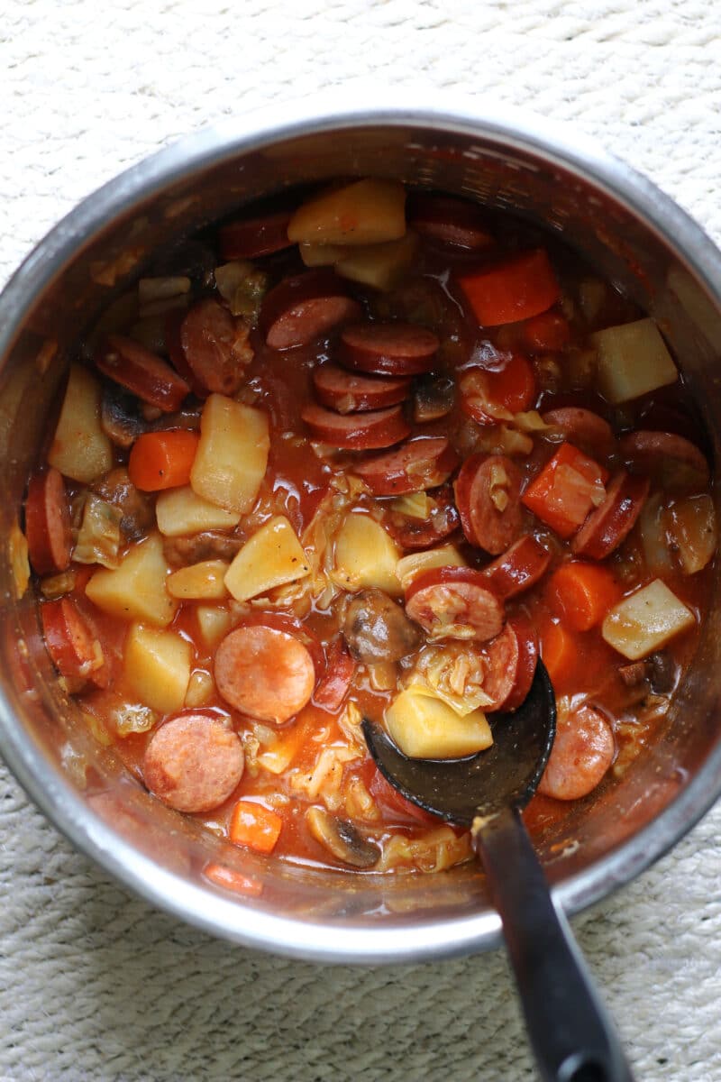 Smoky Sausage, Cabbage and Potatoes