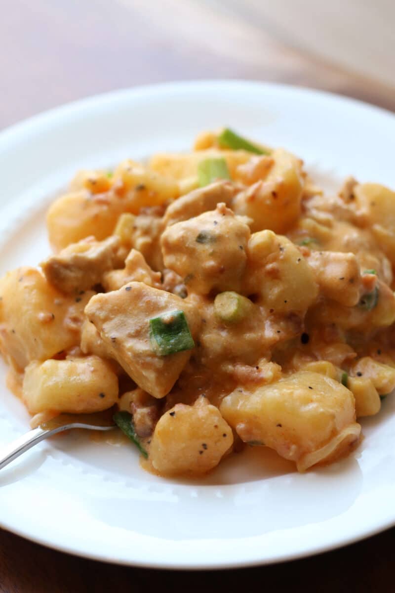 Loaded Buffalo Chicken Potato Casserole