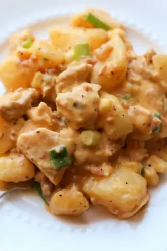 Loaded Buffalo Chicken Potato Casserole