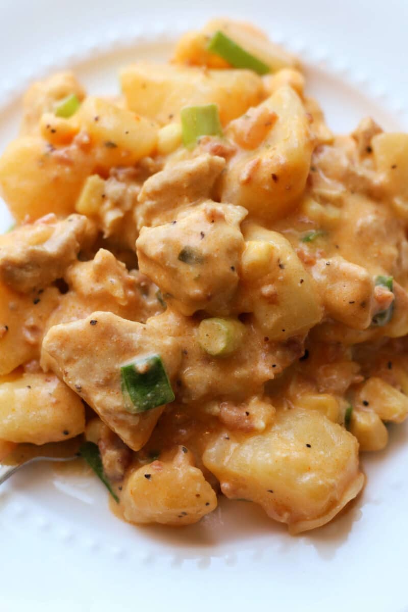 Loaded Buffalo Chicken Potato Casserole
