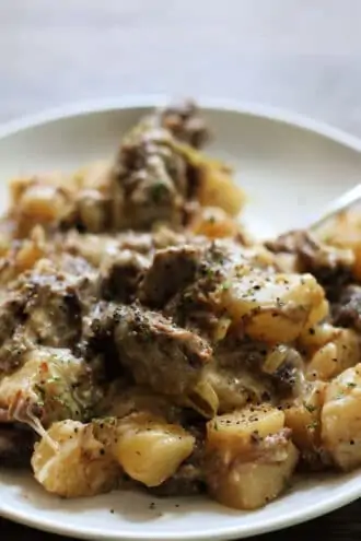 Crock Pot Cheesesteak Potato Casserole
