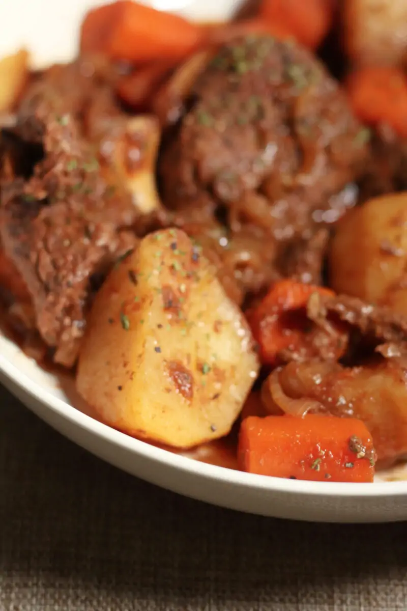 Chunky Beef Casserole--an easy crockpot or Instant Pot dinner made with tender beef, potatoes, carrots and onions. 