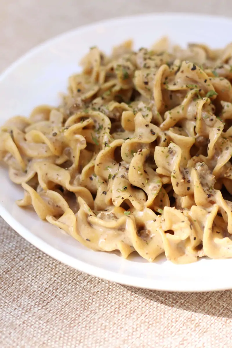Navy Wife's Lazy Beef and Noodles--an easy Instant Pot dinner made with ground beef, tender egg noodles and a creamy brown gravy sauce.
