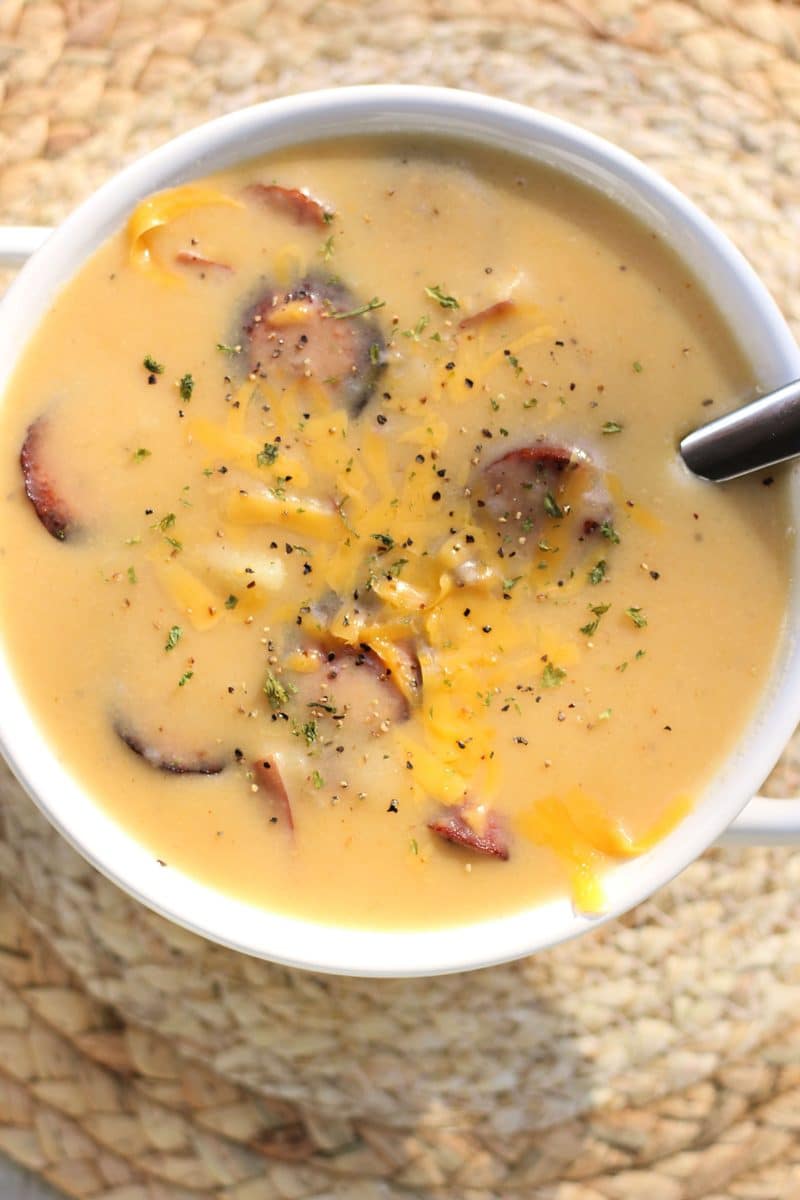 A creamy, comforting soup made with smoky sausage, tender red potatoes and cheddar cheese that can be made in the Instant Pot or slow cooker.