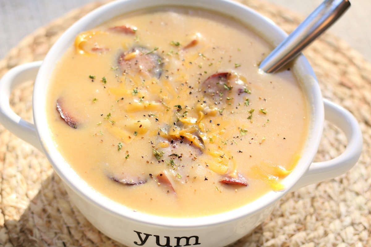 A creamy, comforting soup made with smoky sausage, tender red potatoes and cheddar cheese that can be made in the Instant Pot or slow cooker.